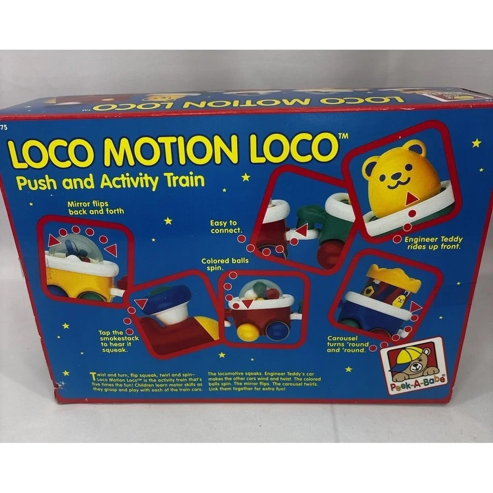 New! TOMY Loco Motion Push & Activity 5 Piece Train Baby Toy 1996 Peek-a-babe‎